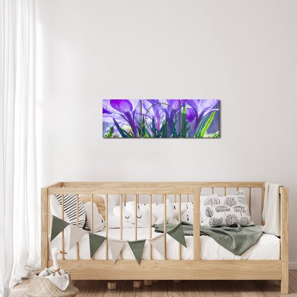 Tablou cuflori în ploaie (cu ceas) (90x30 cm)