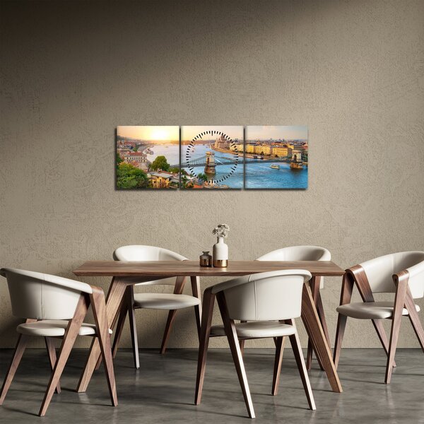 Tablou cu orașul Budapesta și râu (cu ceas) (90x30 cm)