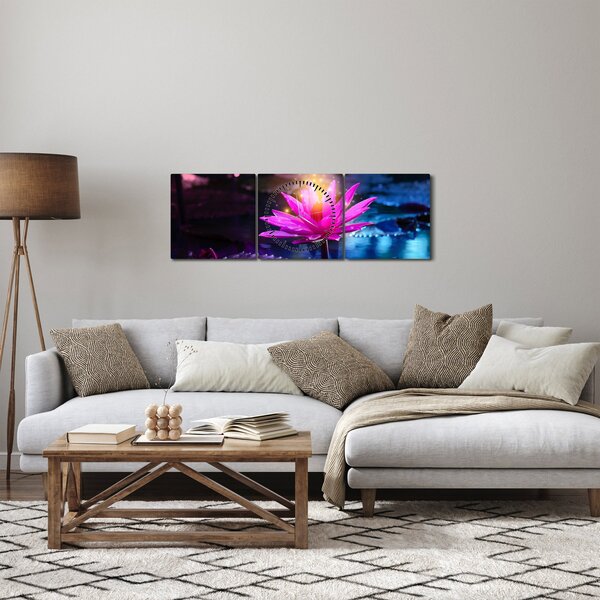 Tablou cu lotus pe apă (cu ceas) (90x30 cm)