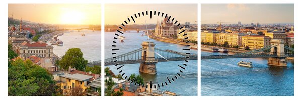 Tablou cu orașul Budapesta și râu (cu ceas) (90x30 cm)