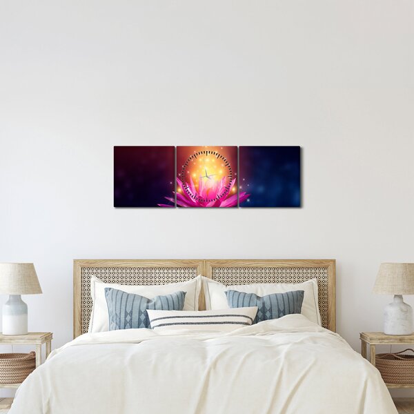 Tablou cu lotus pe apă (cu ceas) (90x30 cm)