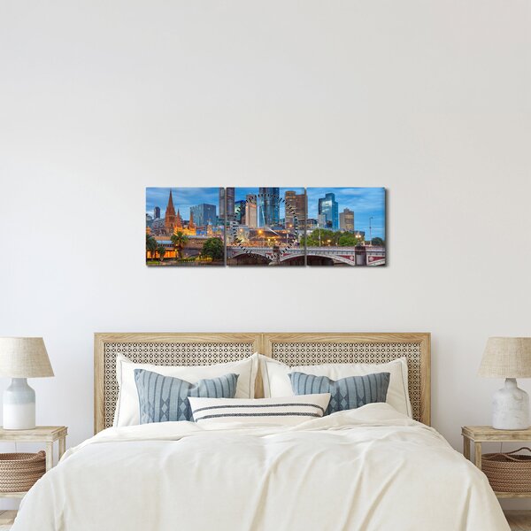 Tablou cu orașul Melbourne (cu ceas) (90x30 cm)