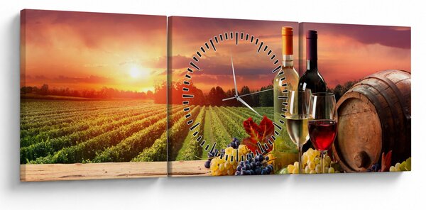 Tablou cu vie și vin (cu ceas) (90x30 cm)