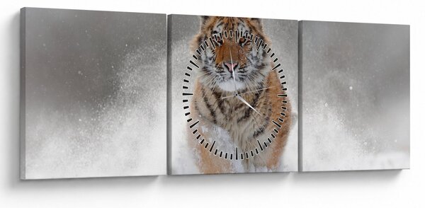 Tablou cutigru fugind prin zăpadă (cu ceas) (90x30 cm)
