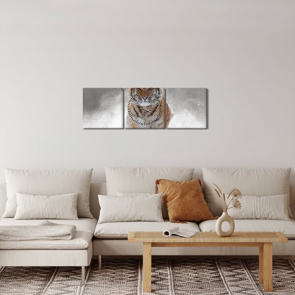 Tablou cutigru fugind prin zăpadă (cu ceas) (90x30 cm)