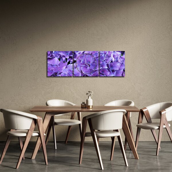 Tablou cu flori violete (cu ceas) (90x30 cm)