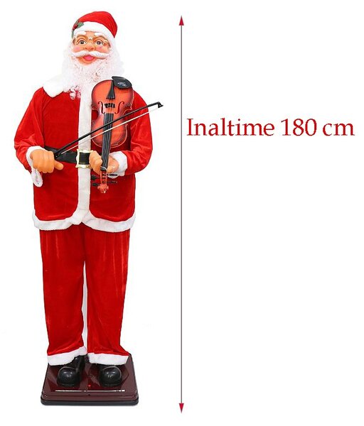 Mos Craciun cu vioara, figurina muzicala 180 cm, canta si danseaza, suport sustinere, senzor sunet
