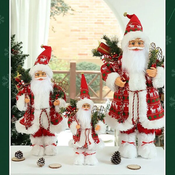 Set 3 figurine decorative Mos Craciun, inaltimi diferite, ornamente pentru interior