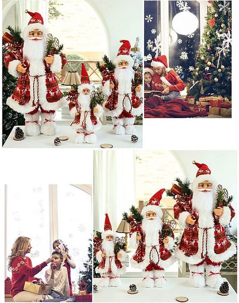 Set 3 figurine decorative Mos Craciun, inaltimi diferite, ornamente pentru interior