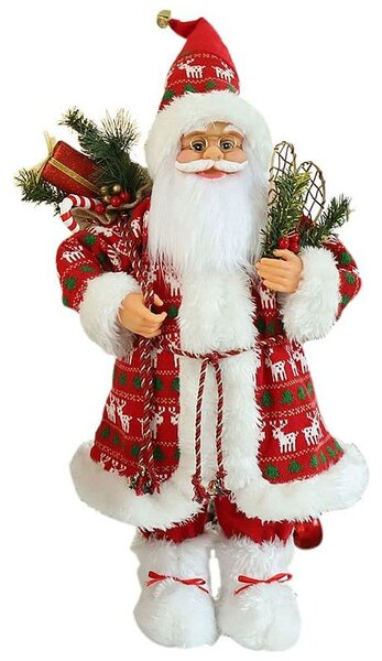 Mos Craciun 45 cm, figurina pentru interior, imprimeu reni