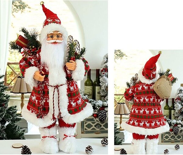 Mos Craciun 45 cm, figurina pentru interior, imprimeu reni