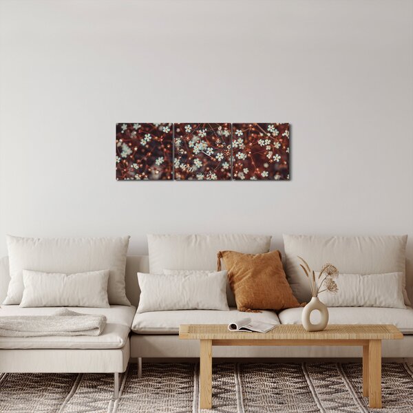 Tablou cu floare de nu mă uita (cu ceas) (90x30 cm)