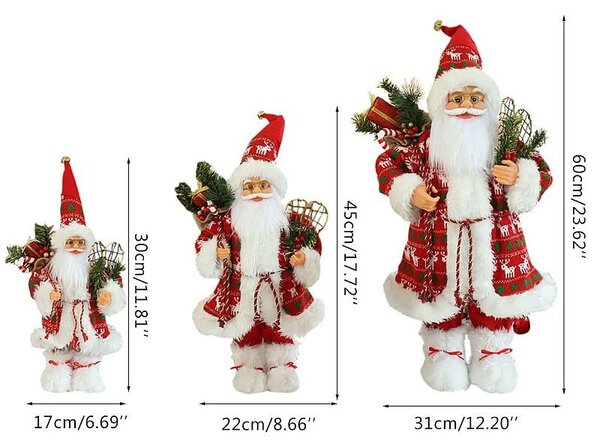 Set 3 figurine decorative Mos Craciun, inaltimi diferite, ornamente pentru interior