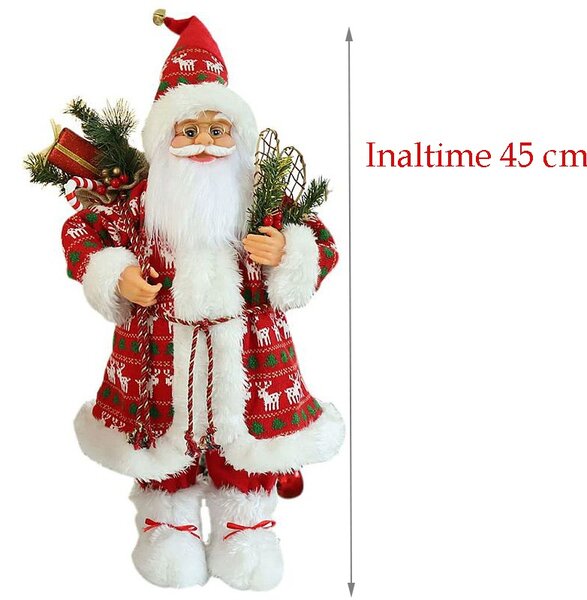 Mos Craciun 45 cm, figurina pentru interior, imprimeu reni