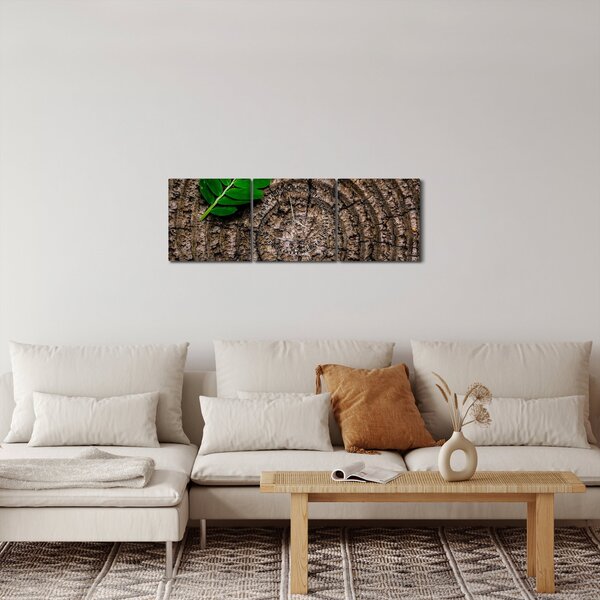 Tablou cu frunză pe trunchi de copac (cu ceas) (90x30 cm)