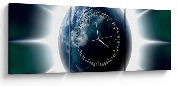 Tablou cu planeta iluminată (cu ceas) (90x30 cm)