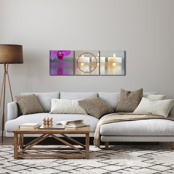 Tablou cu lumânări pe apă (cu ceas) (90x30 cm)