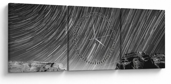 Tablou albnegru cu cerul și stele (cu ceas) (90x30 cm)