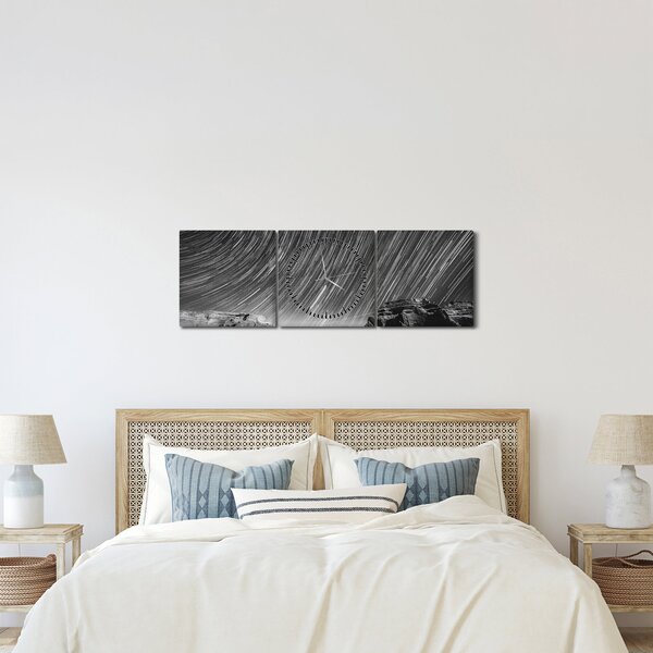 Tablou albnegru cu cerul și stele (cu ceas) (90x30 cm)