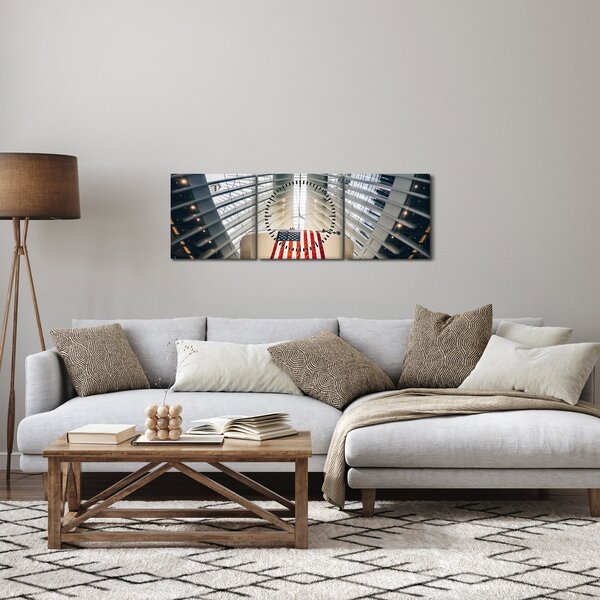 Tablou unei construcții cu steagul SUA (cu ceas) (90x30 cm)