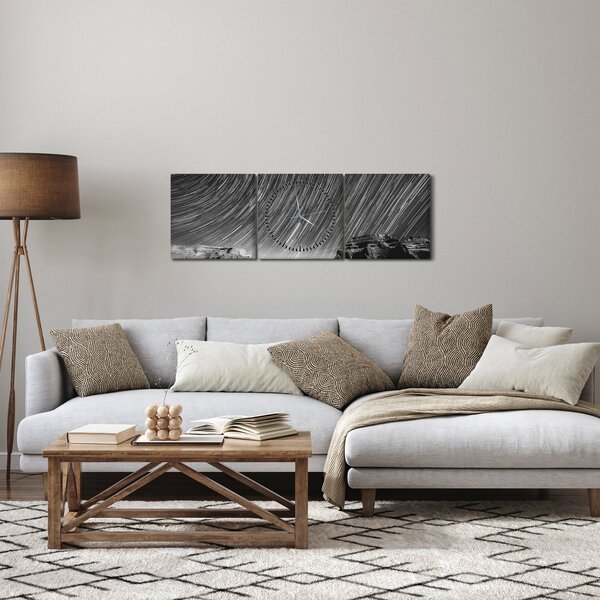 Tablou albnegru cu cerul și stele (cu ceas) (90x30 cm)