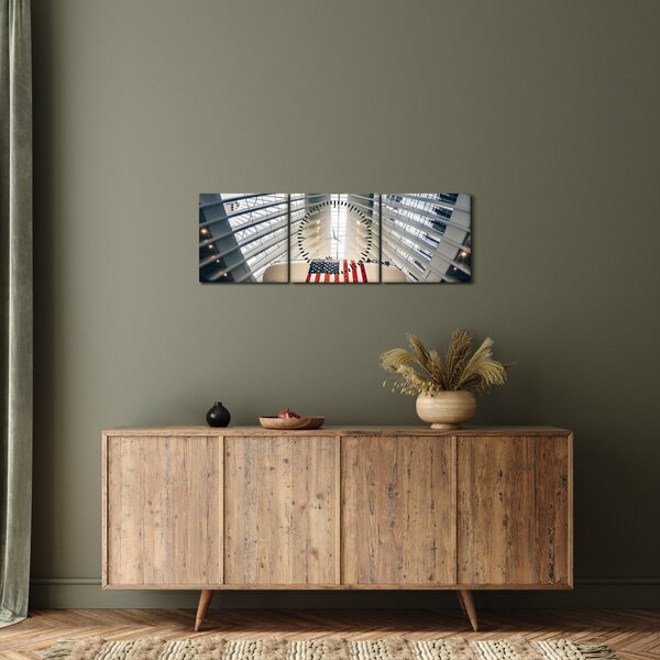 Tablou unei construcții cu steagul SUA (cu ceas) (90x30 cm)