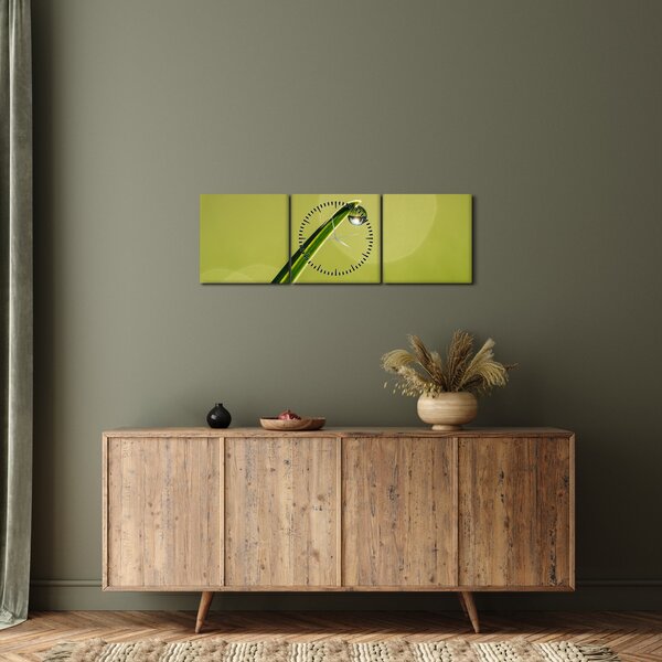 Tablou cu picătură de apă pe iarbă (cu ceas) (90x30 cm)