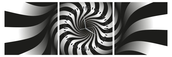 Tablou abstract cu spirala alb neagră (cu ceas) (90x30 cm)