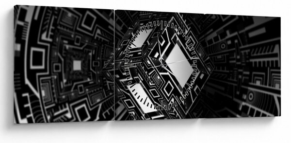 Tablou cu un cub abstract (cu ceas) (90x30 cm)