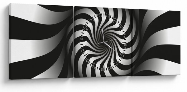 Tablou abstract cu spirala alb neagră (cu ceas) (90x30 cm)