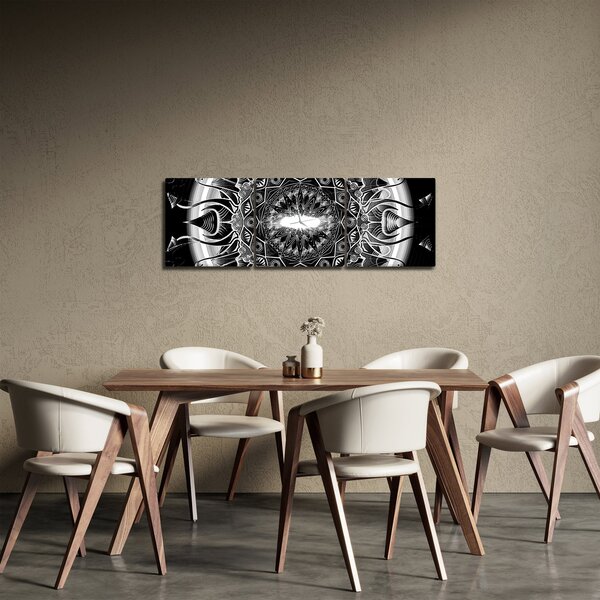 Tablou cu ornamente alb negre (cu ceas) (90x30 cm)