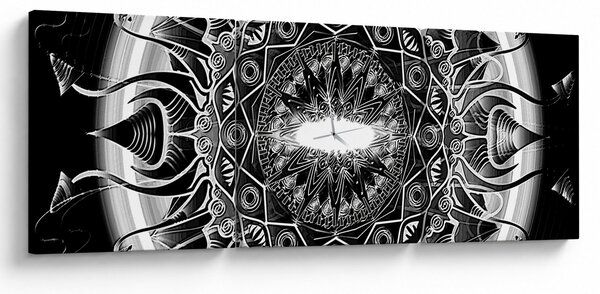 Tablou cu ornamente alb negre (cu ceas) (90x30 cm)
