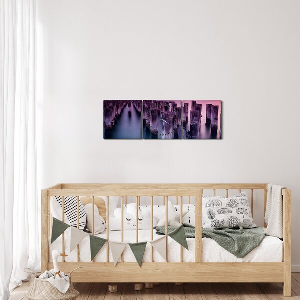 Tablou cu pari din lemn (cu ceas) (90x30 cm)