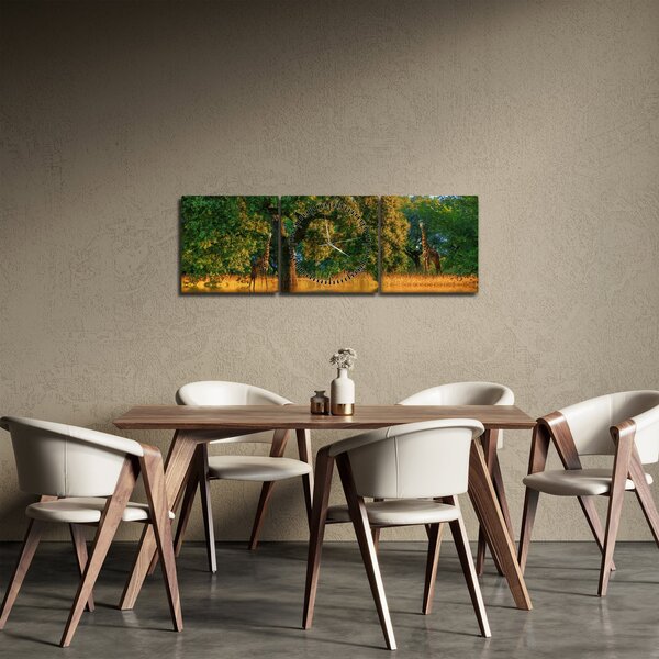 Tablou cu girafe în natură (cu ceas) (90x30 cm)
