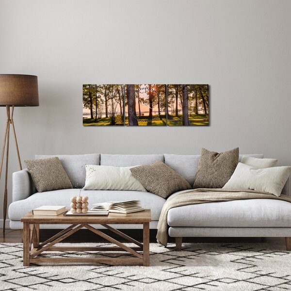 Tablou cu pomi lângă lac (cu ceas) (90x30 cm)