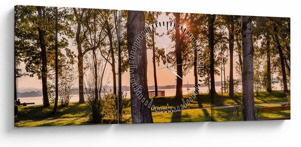 Tablou cu pomi lângă lac (cu ceas) (90x30 cm)