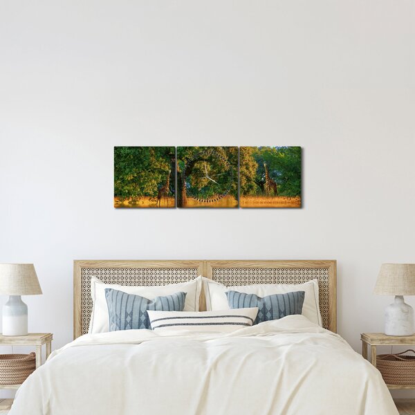 Tablou cu girafe în natură (cu ceas) (90x30 cm)