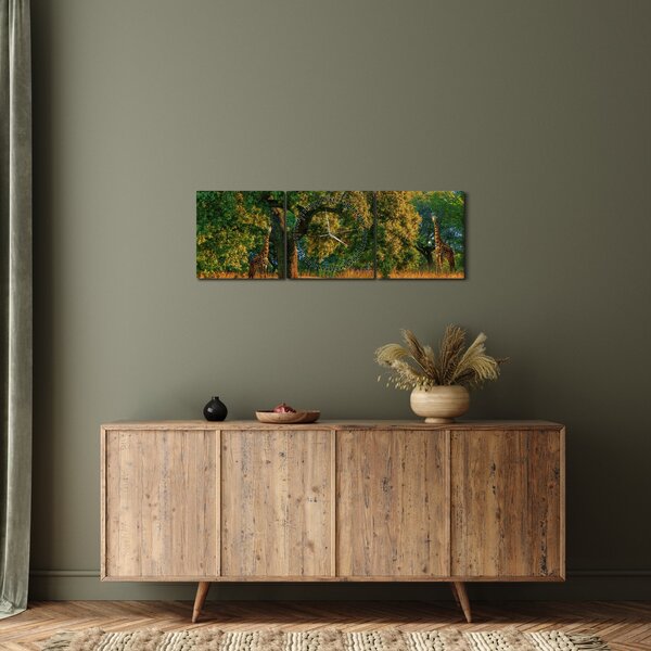 Tablou cu girafe în natură (cu ceas) (90x30 cm)