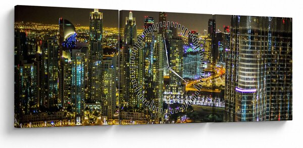 Tablou cu oraș nocturn (cu ceas) (90x30 cm)