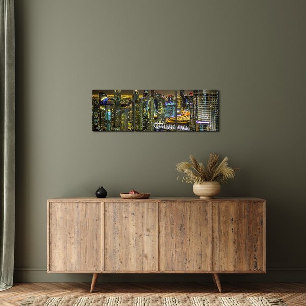 Tablou cu oraș nocturn (cu ceas) (90x30 cm)