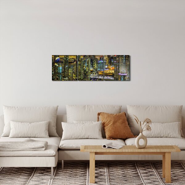 Tablou cu oraș nocturn (cu ceas) (90x30 cm)