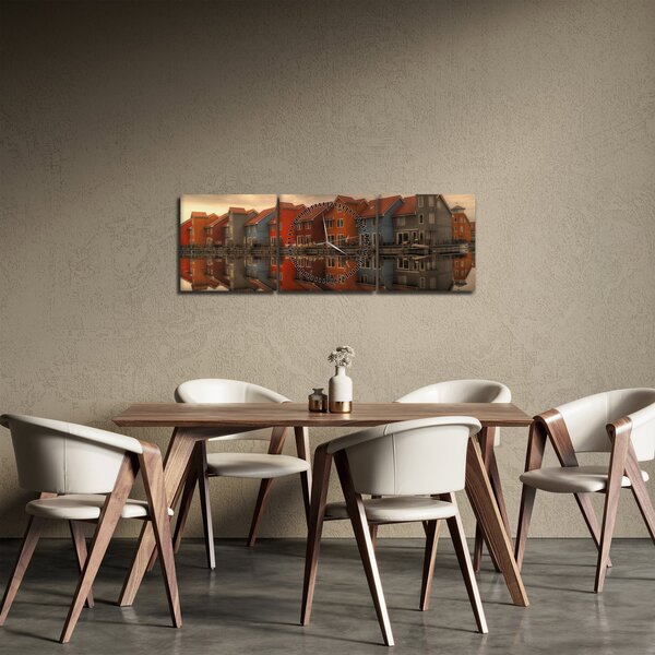 Tablou cu căsuțele colorate (cu ceas) (90x30 cm)