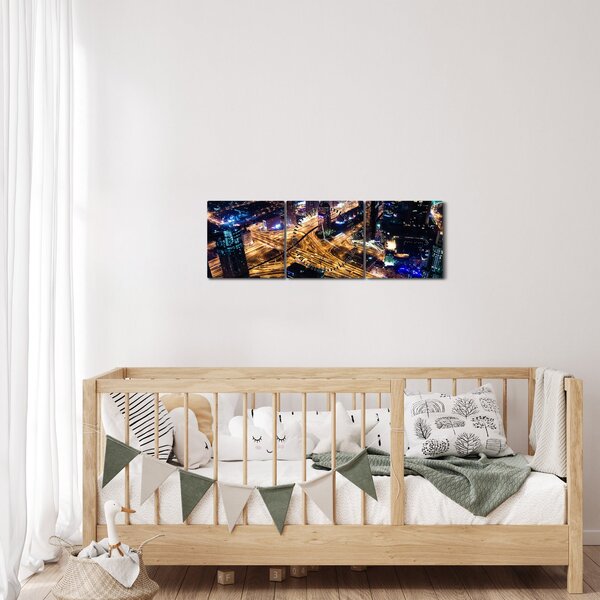 Tablou cu oraș nocturn (cu ceas) (90x30 cm)