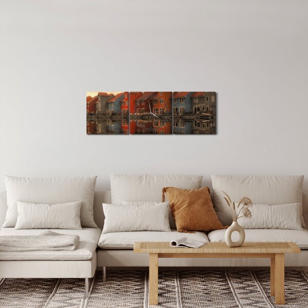 Tablou cu căsuțele colorate (cu ceas) (90x30 cm)