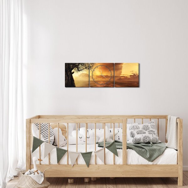 Tablou cu norii portocalii (cu ceas) (90x30 cm)