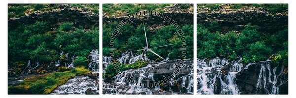 Tablou cu cascade în natură (cu ceas) (90x30 cm)