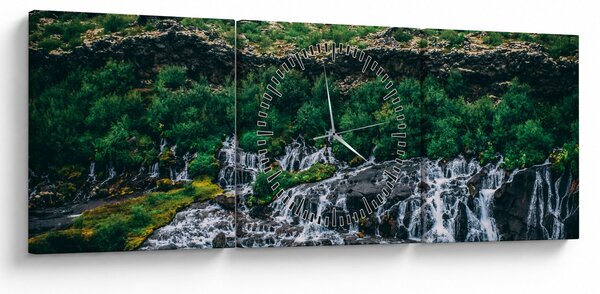 Tablou cu cascade în natură (cu ceas) (90x30 cm)