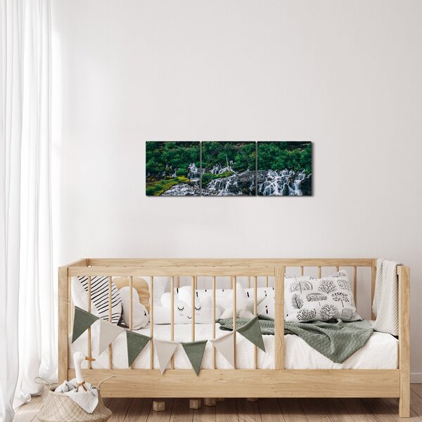 Tablou cu cascade în natură (cu ceas) (90x30 cm)