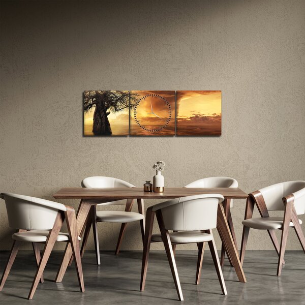 Tablou cu norii portocalii (cu ceas) (90x30 cm)