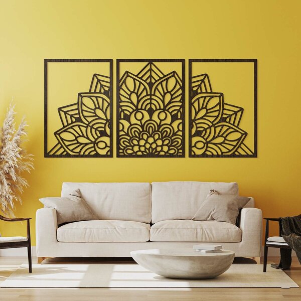 DUBLEZ | Mandala decorativă 3 piese - Floare Înflorită | Tablou de perete
